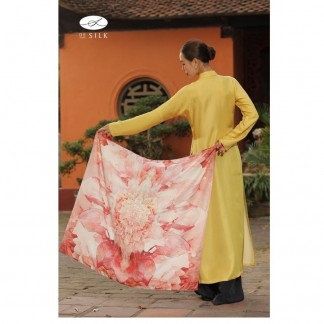 Khăn lụa vuông họa tiết hoa thược dược 100*100cm